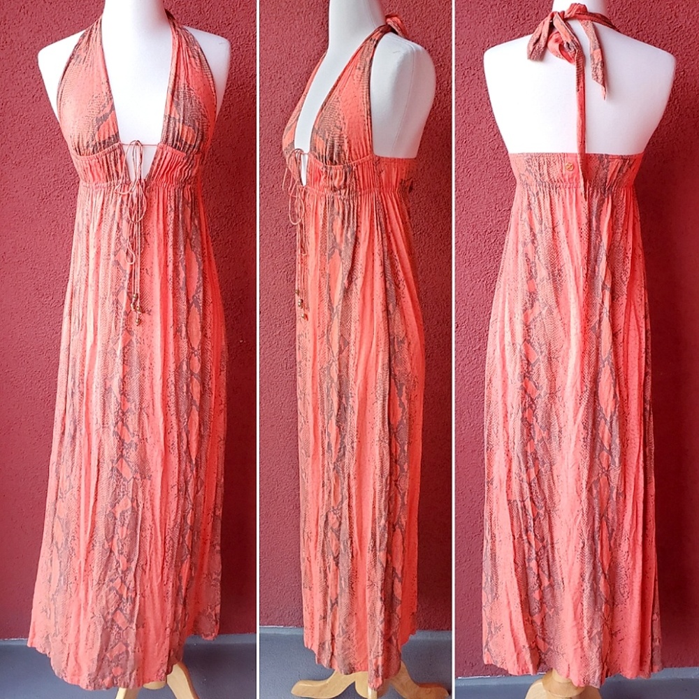 Halter Maxi Dress in Coral Pink - Sleeveless Beach Dress